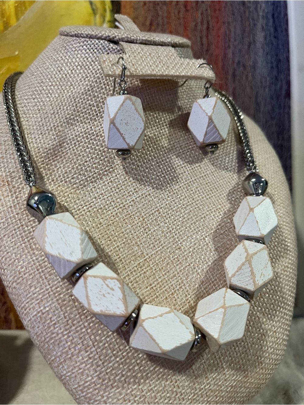 NWT Thalia Sodi Handcrafted White Geometric Bead Necklace & Earring Set